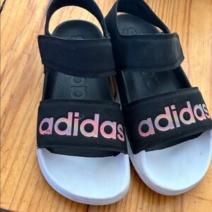 Adidas Kids Black Sandals with Pink Accents